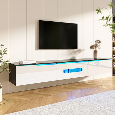 Meuble TV blanc et noir 180 x 35 x 30 cm avec LED 16 couleurs, mural (1/5)