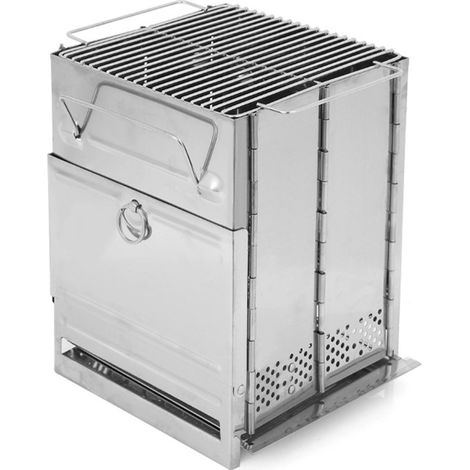 Réchaud à bois pliable - Réchaud de camping - Barbecue - Grille en acier inoxydable - 14 x 14 x 21 cm - Résistant à la chaleur - Léger et portable - Idéal pour la randonnée, le camping, les pique-niqu (1/5)