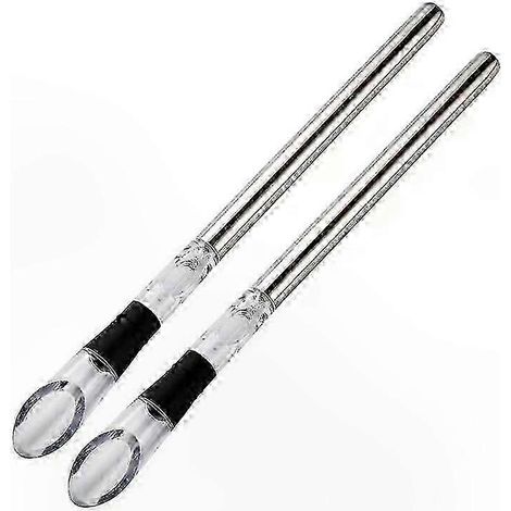 Lot de 2 tiges réfrigérantes en acier inoxydable pour vin avec carafe aératrice, accessoire de dégustation pour bouteilles, refroidisseur réutilisable et verseur oxygénant. (1/5)