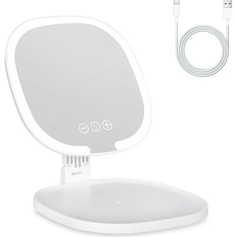 Specchio per il trucco illuminato a LED, portatile e ricaricabile, specchio Super HD con touch screen, specchio per il trucco pieghevole con 3 modalità di illuminazione (bianco) (1/4)
