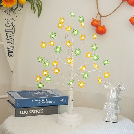 LED-Nachtlicht Baum mit Kupferdraht, dekorative Innenleuchte für Wohnzimmer und Schlafzimmer, USB-aufladbare Stimmungsbeleuchtung mit Batterien und Fernbedienung, gelb-grünes Design-lsw