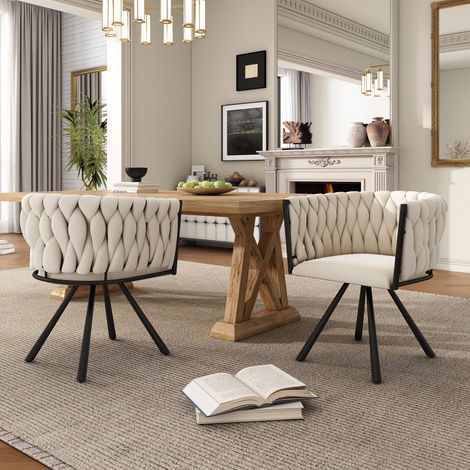 Set di 2 Sedie da Sala da Pranzo Girevoli a 360° Poltrona Relax in Velluto con Gambe in Metallo Stile Moderno Beige