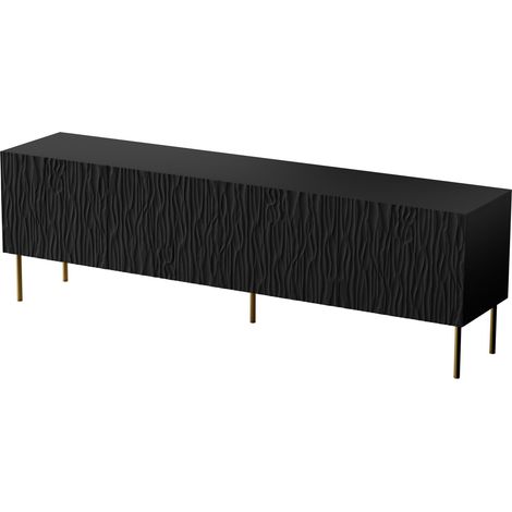 Mobile TV JUNGLE 190cm 4D pannello MDF fresato frontale quattro ante nero opaco