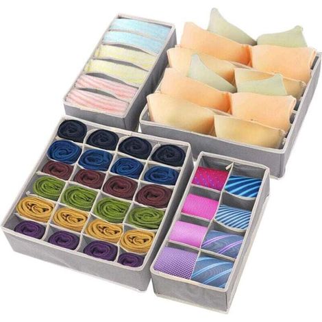 Set mit 4 (verschiedenen Größen) faltbaren Schubladenorganisatoren, Schubladenorganizer für Socken und Unterwäsche, Stofforganizer für den Büroschrank und Schubladenteiler (1/4)