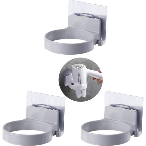 CCYKXA (Grau).3PCS Support de Sèche-Cheveux Mural, Porte Sèche Cheveux Support de Fixation, Etagère de Sèche-Cheveux à Ventouse Auto-adhésive, für Chambres à Coucher, Toiletten, Salon de Coiffure (1/5)