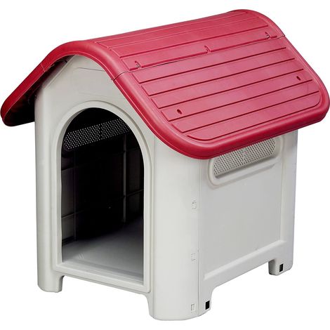 Niche pour Chien Petit Kira 75x59x66 cm Fabriquée en Résine Couleur Beige/Rouge (1/5)