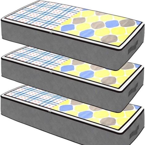 Lot de 3 Sac de Rangement,92L,Tissu Non Tissé,100x50x18 cm,Zip Acier Inoxydable,Poignées Renforcées,Sous Lit Armoire (1/3)