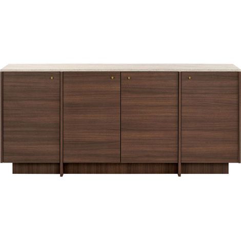 Buffet 4 portes plateau effet travertin et bois L180cm - Bois foncé - Hopa (1/5)