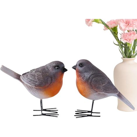 Lot de 2 statues d'oiseaux et d'oiseaux - Sculpture rouge - gorge - (1/5)