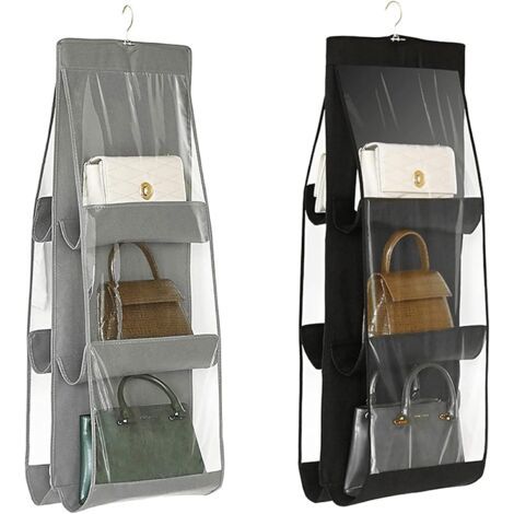 Sollbry 2PCS Organiseur pour sacs d'armoire, porte-sacs à suspendre à 6 poches en tissu Oxford pour chambre de lit, pliable et universel, système d'organisation, lavable (1/5)