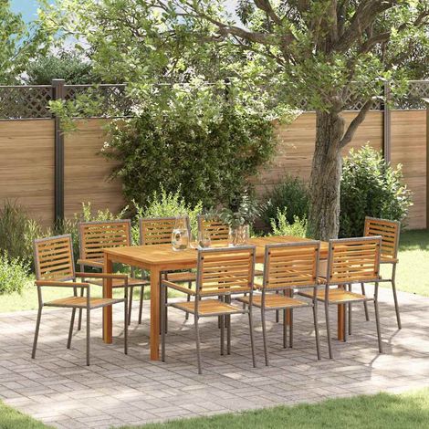 vidaXL Garten Essgruppe 9 pcs Grau Massivholz Akazie (1/5)