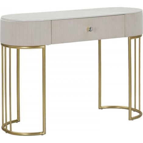 Consolle con cassetto crema, metallo dorato, piano in similmarmo 100x40x75cm Montpellier (1/7)
