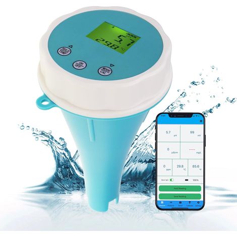 Moniteur de piscine intelligent flottant 6 en 1, testeur de compteur d'eau de piscine Bluetooth pour EC, salinité, pH, ORP, température et chlore, testeur de qualité de l'eau à affichage numérique (1/5)