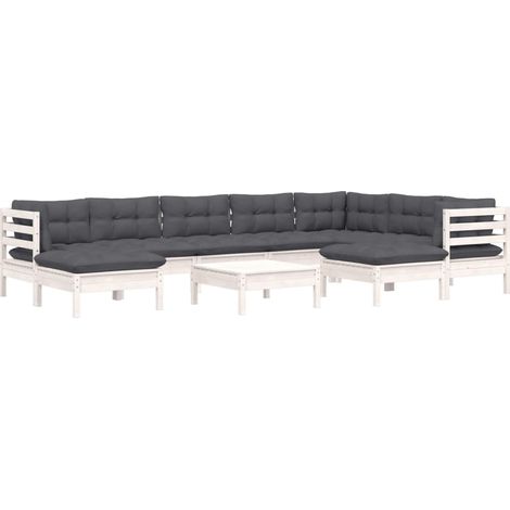 Set Divani da Giardino 10 pz con Cuscini Bianchi Legno di Pino vidaXL (1/4)