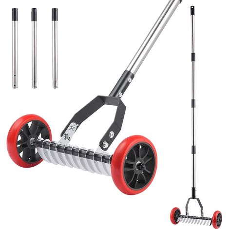 Scarificateur manuel avec largeur de travail de 40 cm, 12 couteaux en acier inoxydable avec roues légèrement mobiles pour enlever la mousse et le feutre de pelouse (rouge) (1/5)