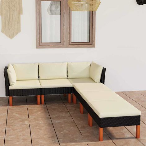 Salon de jardin 6 pcs Ensemble Table et Chaise de Jardin - avec coussins Résine tressée Noir BV921227 - BonneVie (1/5)