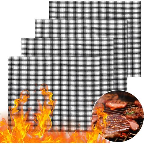 JSSEVN - 4-Piece Barbecue Grill, Barbecue Net, Reusable and Cuttable Cooking Mat, Non-Stick Grill for Yogurt Makers, Oven Baking - 40 x 33 cm (1/5)