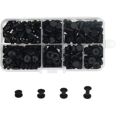 Lot de 120 tiges de vis Chicago Rivet Vis de reliure Rivets métalliques de rechange pour sacs, artisanat, collier, harnais, bagages, sac à main, laisse pour chien, sac à dos, ceinture (noir) (1/5)