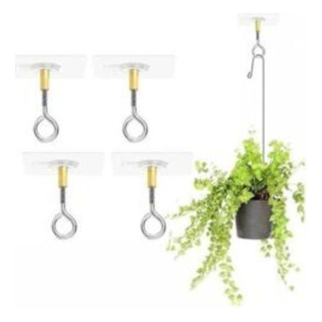 Set of 4 self-adhesive ceiling hooks, no drilling, for hanging plants, with stainless steel ceiling hooks, self-adhesive ceiling hooks, can support 5 kg (1/4)