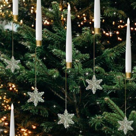 Bougies de Noël avec minuterie à distance, lot de 12 bougies sans flamme pour décoration de sapin de Noël, bougies LED scintillantes pour intérieur – Flocon de neige en acrylique (1/5)