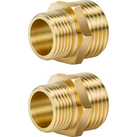 Lot de 2 Raccord Réducteur, Mamelon Double Laiton, Filetage Extérieur 3/4 x 1 Pouce, Pour Plomberie (1/5)