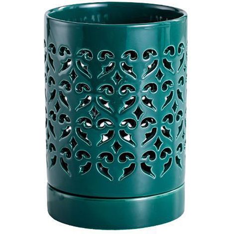Maceta de cerámica perforada para orquídeas, modelo de 10 cm (4 pulgadas) con orificios de drenaje y ventilación, color verde brillante. (1/5)