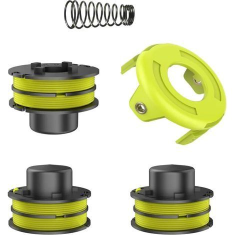 Bobines de fil, compatibles avec RLT3025F/S, RLT3525S, interchangeables, originales RAC119, (3 bobines de fil de rechange + 1 ressort + 1 cache débroussailleuse) ,4.924.923.71cm (1/4)