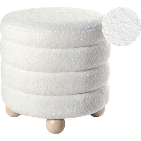 Pouf Boucle Tappezzeria Gambe in legno di pino Poggiapiedi Accessori per la casa Soggiorno Bianco Sporco Chilly