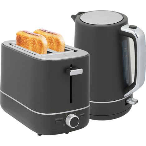 Kettle and Toaster Set, 1.7L 3000W Fast Boil Kettle & 2 Slice Toaster Kitchen Set with 6 Level Browning Controls, Defrost, Reheat, Grey
