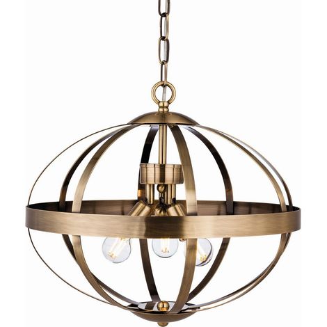 Firstlight Healey - Suspension à 3 ampoules au plafond en laiton antique, E14