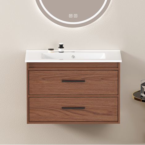 REDOM armario de baño 75 cm, amplio espacio de almacenamiento, 2 cajones, MDF marrón rojizo (1/5)