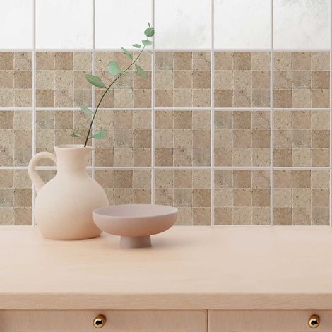 Sticker adhésif homestaging, lessivable, mosaïque, pierre naturelle, 15 cm X 15 cm (1/4)