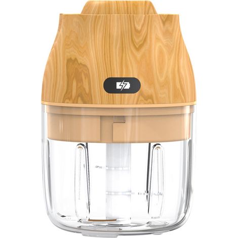 Frullatore elettrico senza fili compatto per aglio, cipolle, erbe e carne – Multifunzione con design in legno chiaro, ideale per la cucina francese
