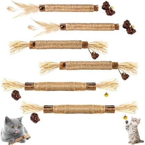 6 Pièces Bâtonnets Herbe à Chat, Bâtonnets d'herbe à Chat, Bâtons à Mâcher pour Chats, Jouets pour Chats, Jouets de Soins Dentaires
