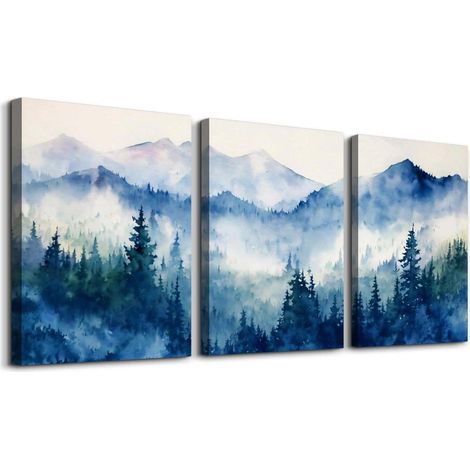 Aquarell Blau Wald Leinwand Bilder Set Wohnzimmer Schlafzimmer Moderne (1/5)