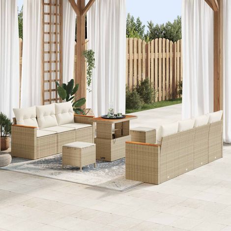 Salon de jardin 10 pièces en poly rotin beige, modulable avec coussins - PANGIVO (1/5)