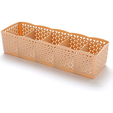 Panier De Rangement En Plastique 5 Compartiments Pour Chaussettes Et Maquillage Design Aéré Beige - Lot De 1 (1/2)
