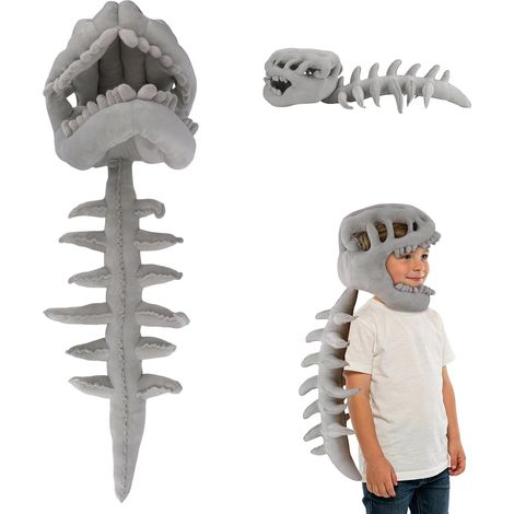 Costume da scheletro di dinosauro per bambini, realistico costume da Spinosauro in peluche 3D con spina dorsale allungata, ideale per Halloween e feste a tema cosplay. (1/5)