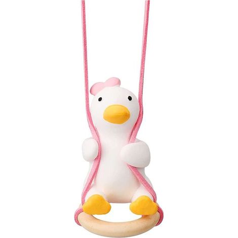 Ornements de Voiture, Mignon Balançoire Canard Pendentif Swinging Duck avec anneau de natation Miroir de Voiture Rétroviseur Ornements Cadeaux D'anniversaire Décoration Charme de Voiture Suspendu,Rose