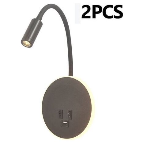 Lampe de Lecture Murale avec port de charge USB et Interrupteur indépendant, Applique murale LED Col de Cygne Flexible, Liseuse de Chevet pour Salon Chambre tête de lit Lecture(Negro, 2 piezas) (1/4)