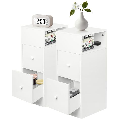 2er set Nachttisch 2 Schubladen Kommode Ordnungshelfer Mit Zwei Kommode Ordnungshelfer weiß (1/5)