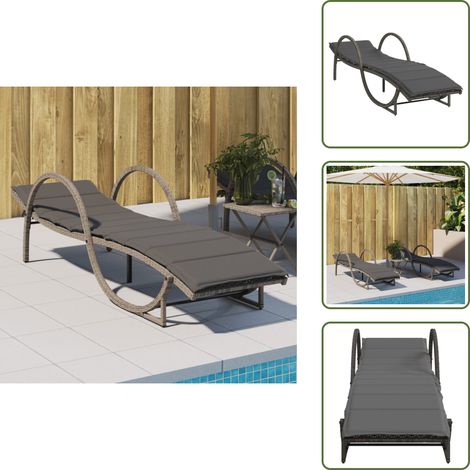 Sonnenliege mit Auflage Grau 60x199x42 cm Poly Rattan - Sonnenliege - Gartenliege - Relax Liege - Outdoor Lounge Chair - Poolside Lounger