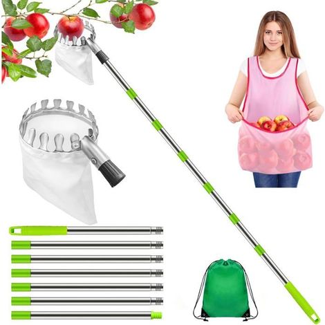 Cueille-fruits télescopique de 2,8 mètres avec sac de rangement pour les fruits, cueille-fruits amovible en acier inoxydable (1/5)