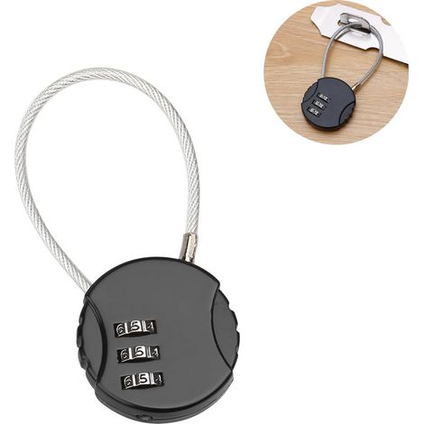 Cadenas à câble pour bagages, usage intérieur et extérieur, cadenas à code, serrure à code pour porte, noir (1/5)