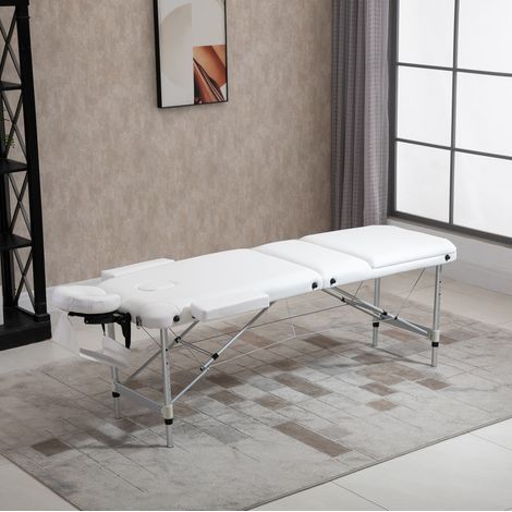 Lettino massaggio pieghevole regolabile in altezza con cuscino, PVC e alluminio, bianco (1/5)