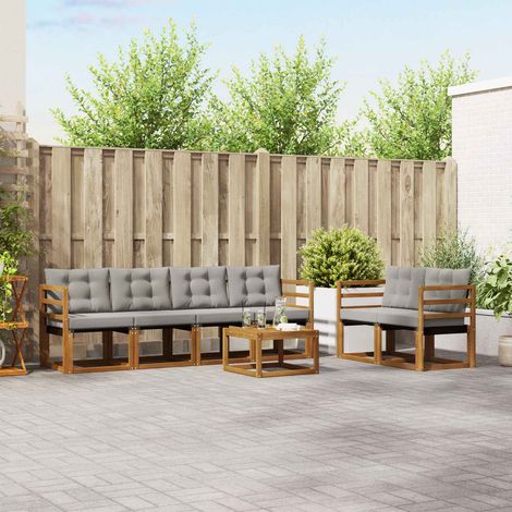 vidaXL Outdoor-Sofagarnitur mit Kissen 7 pcs Natürlich und Hellgrau (1/5)