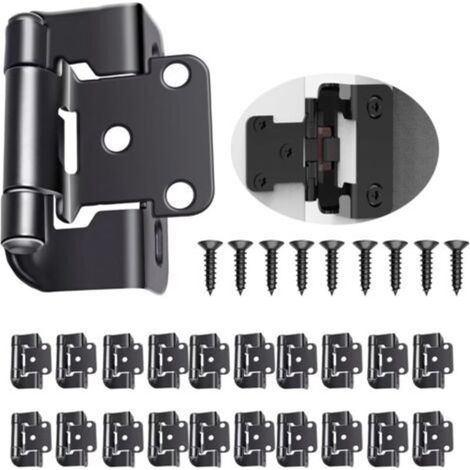 20er-Packung 1/2 Zoll überlappende verdeckte Scharniere, automatischer Schließmechanismus, Standard-Scharnier (schwarz)