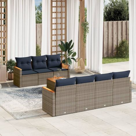 8-teiliges Gartensofa-Set mit Kissen, grau, Polyrattan (1/5)