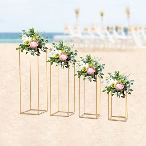 YISSALE-Set von 4 goldenen Blumenständern, rechteckiger Ständer mit kleinem Hammer, Straußhalter für Hochzeitstischdekorationen (1/5)