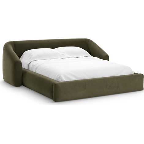 Lit coffre avec tête de lit 200x200cm en velours vert (1/5)